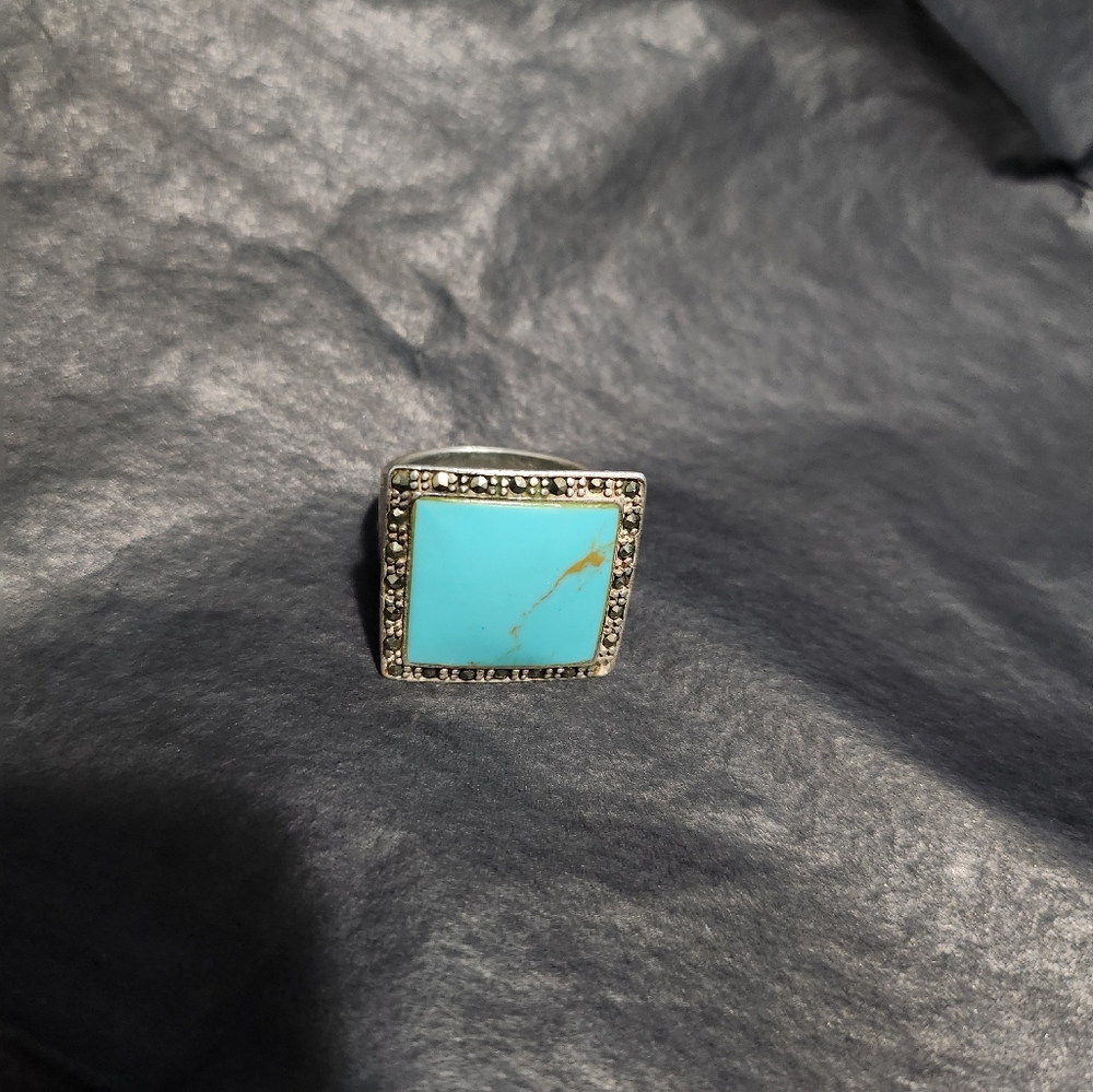 Genuine Turquoise and Marcasite Sterling Silver (925) ring